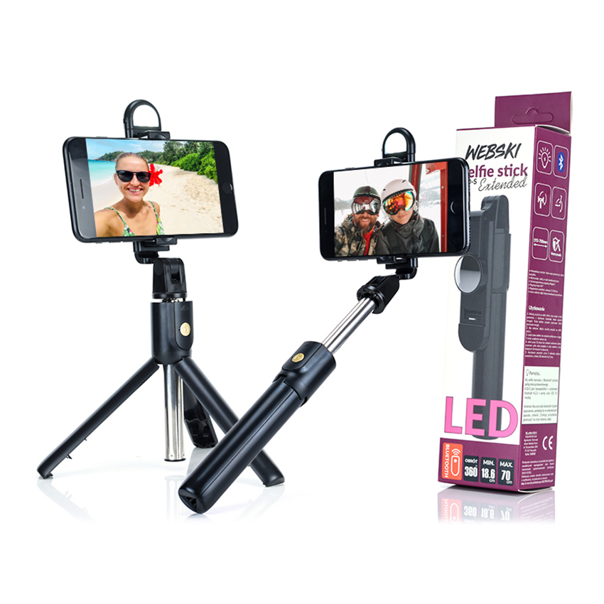 Selfie-stick Webski K10-S Extended ze statywem i lampą LED do telefonu SELTRIK10SLED