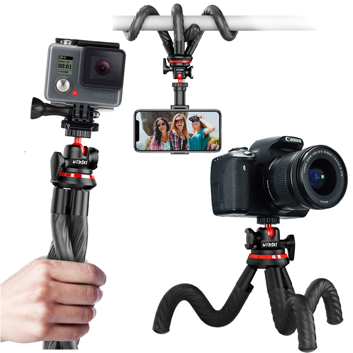 Selfie-stick z elastycznym uchwytem Webski CO2 do telefonu i aparatów